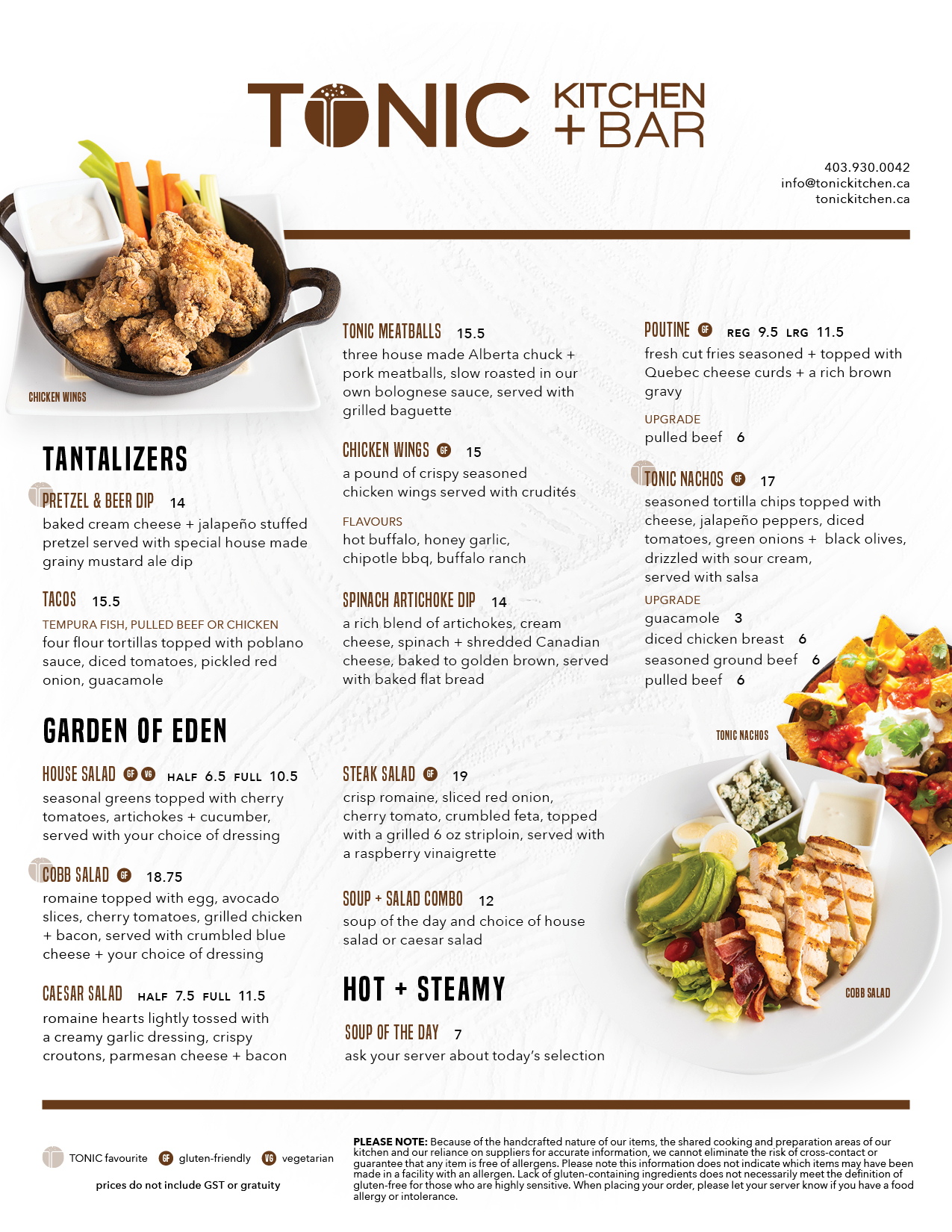 CURRENT MENU Tonic Kitchen+Bar