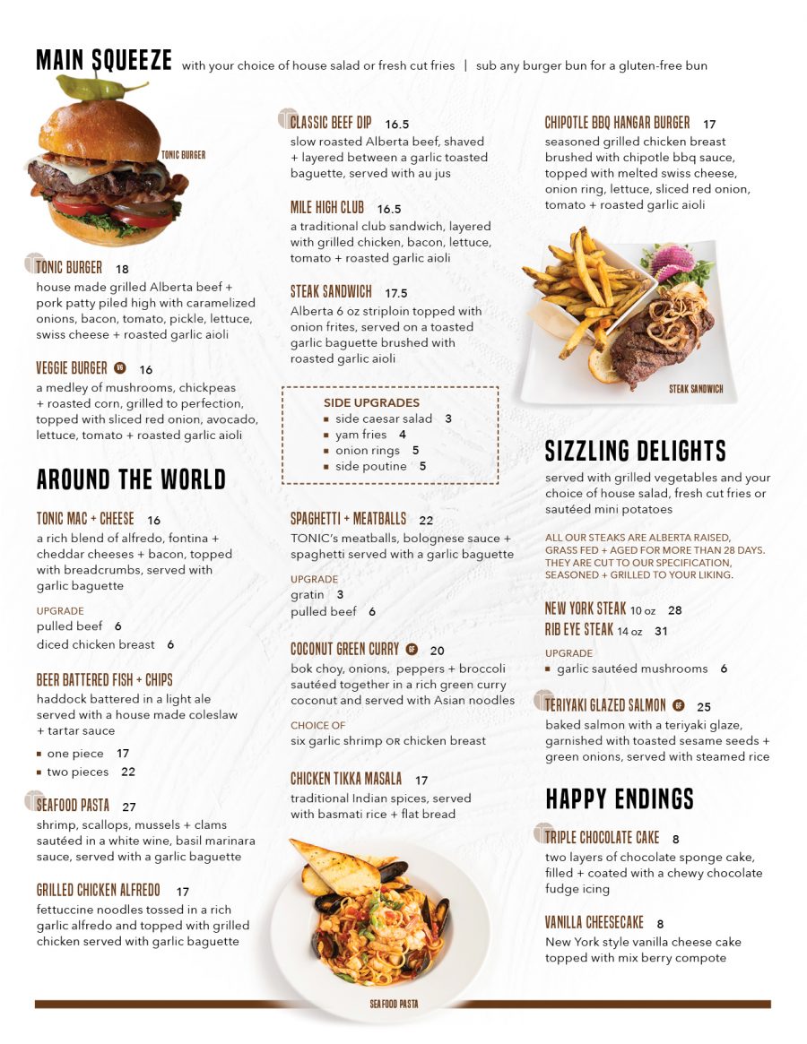 CURRENT MENU Tonic Kitchen+Bar